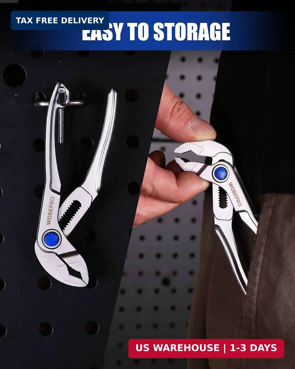 WORKPRO Mini Water Pump Pliers, 4-Inch Groove Joint Pliers, Fast Adjustable Tong