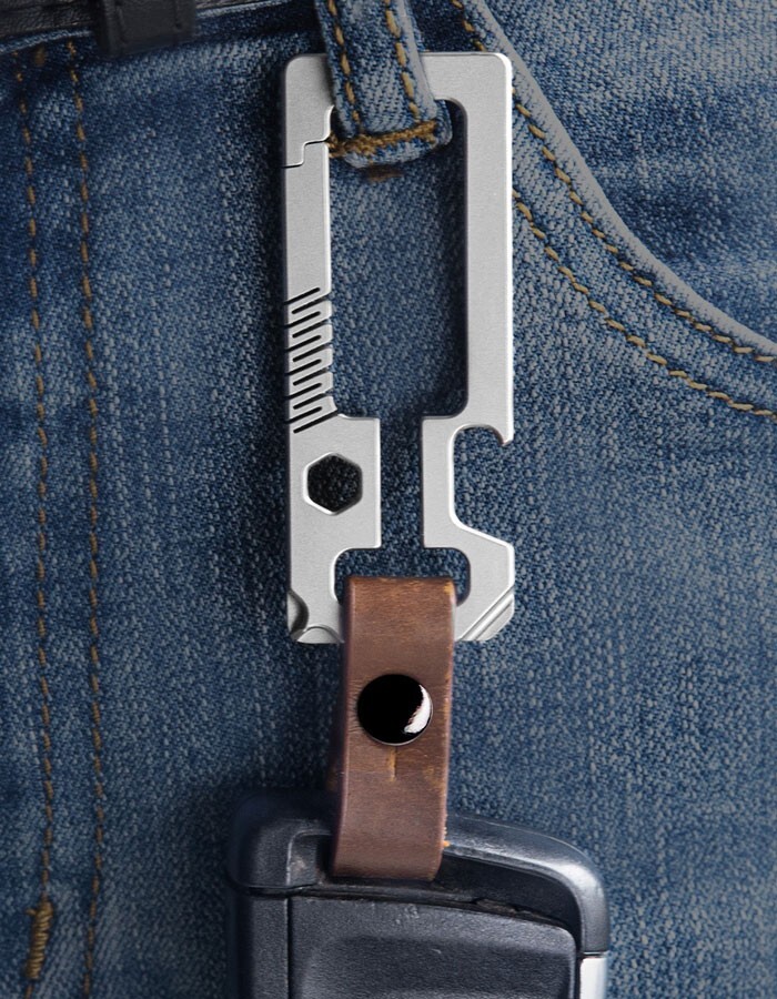 TC4 EDC Titanium Alloy + Leather Multi Tools Keychain Carabiner Car Key Pendant