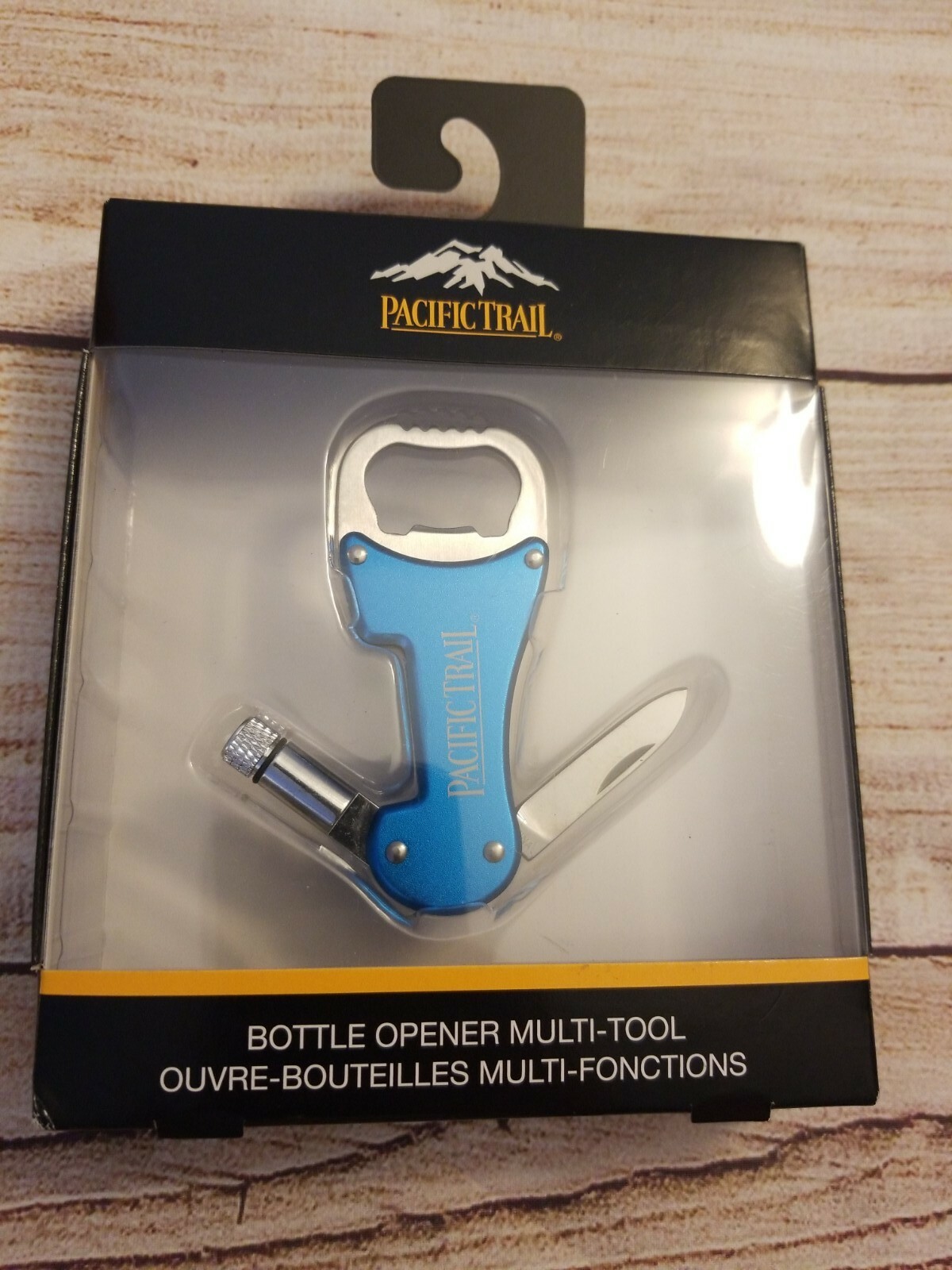 NEW PACIFIC TRAIL BLUE BOTTLE OPENER MULTI TOOL FOLDING POCKET KNIFE FLASH LIGHT