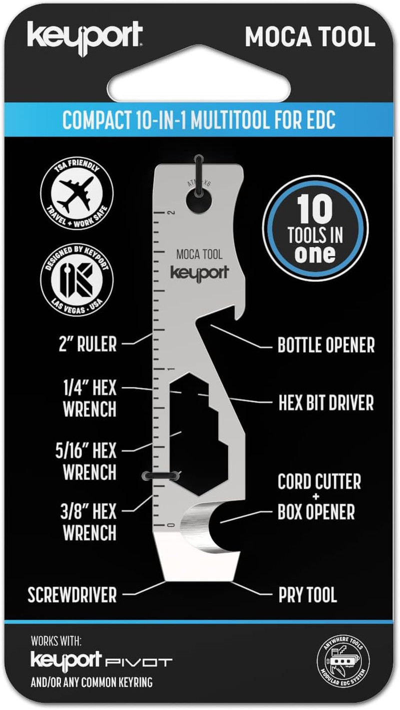 MOCA 10-In-1 Keychain Multitool (Stainless) | EDC Multi Tool: Pry Bar, Bottle Op