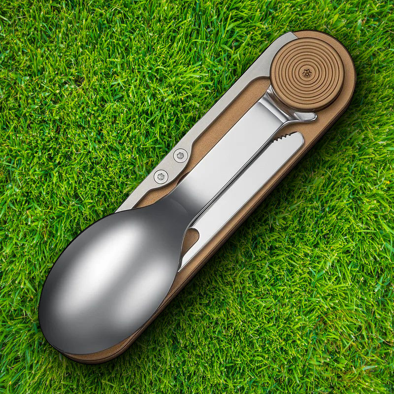 Civivi Partake Multitool Knife Fork Spoon Can Opener Brown Aluminum Handles