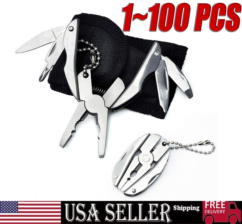 Pocket Multi Tool Pliers Mini Folding Key Chain Fishing Camping Small Pliers Lot