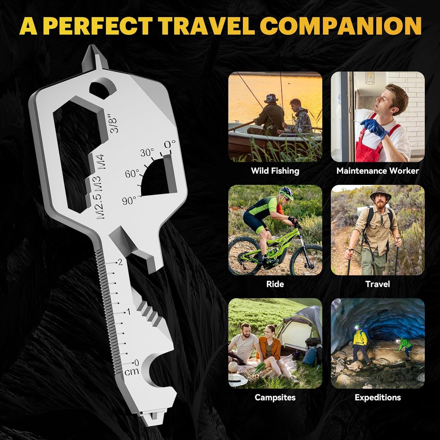 Key Shaped Pocket MultiTool 20-in1 Multi Tool, Stainless Steel Keychain Utili…