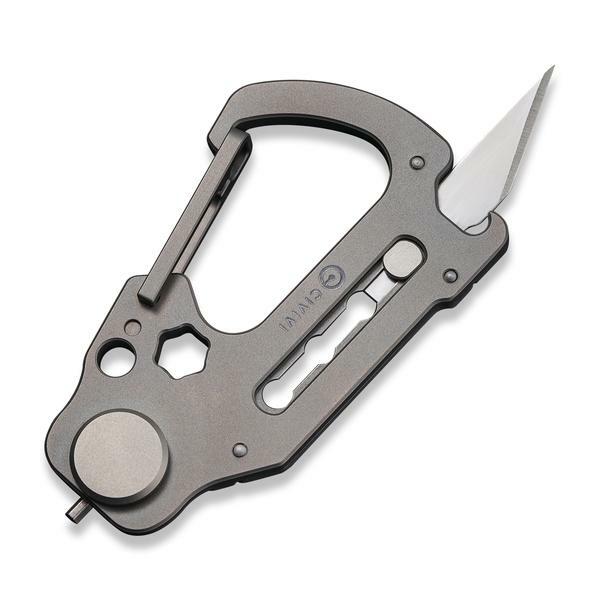 Civivi Polymorph Carabiner Keychain Multi Tool Gray Titanium Utility Plain Blade