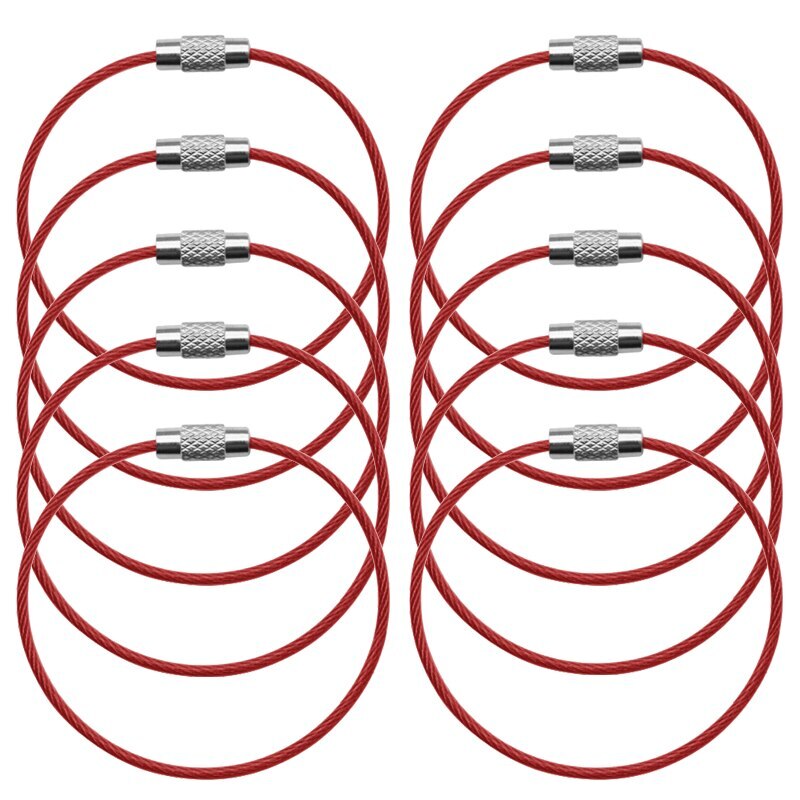 10PCS 15CM Stainless Steel Outdoor Key Chain Rings Screw Lock Gadge Tools