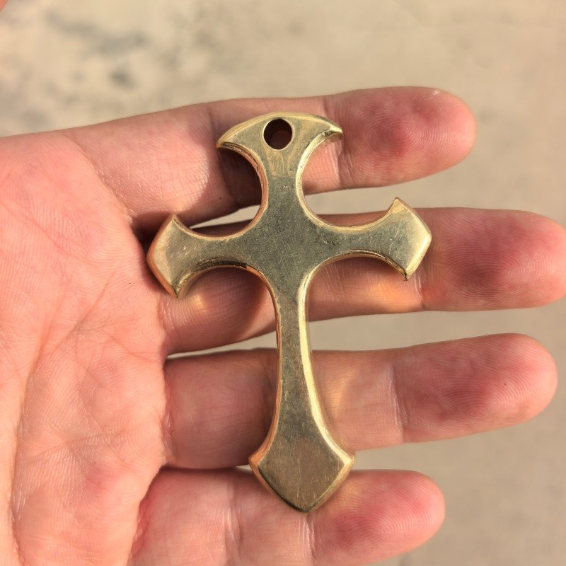 Unpolished – Brass Solid Cross Pendant EDC Tool
