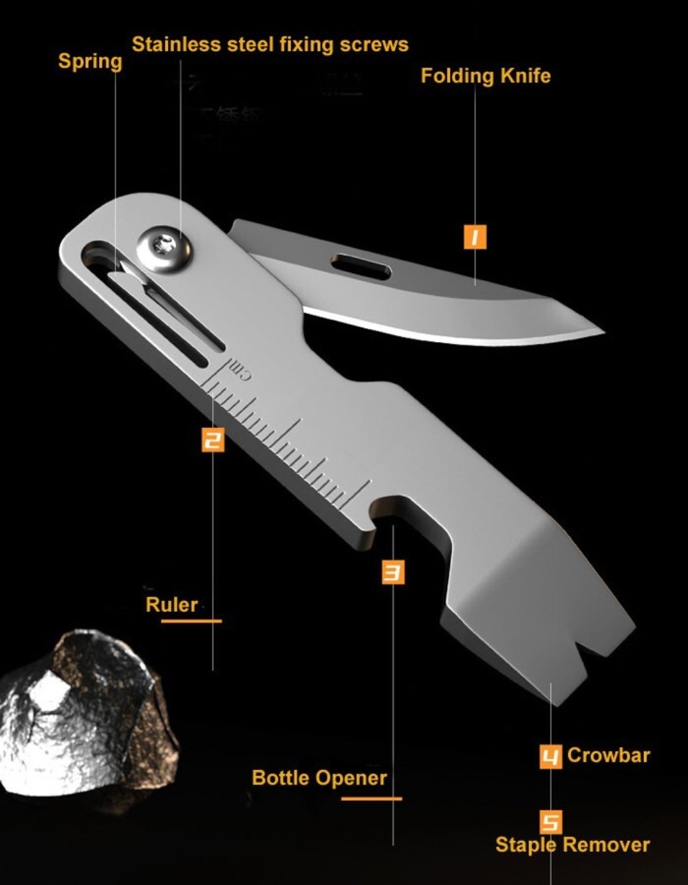 New EDC Titanium Keychain Pry Bar Crowbar Opener Ruler Knife Outdoor Multi Tools