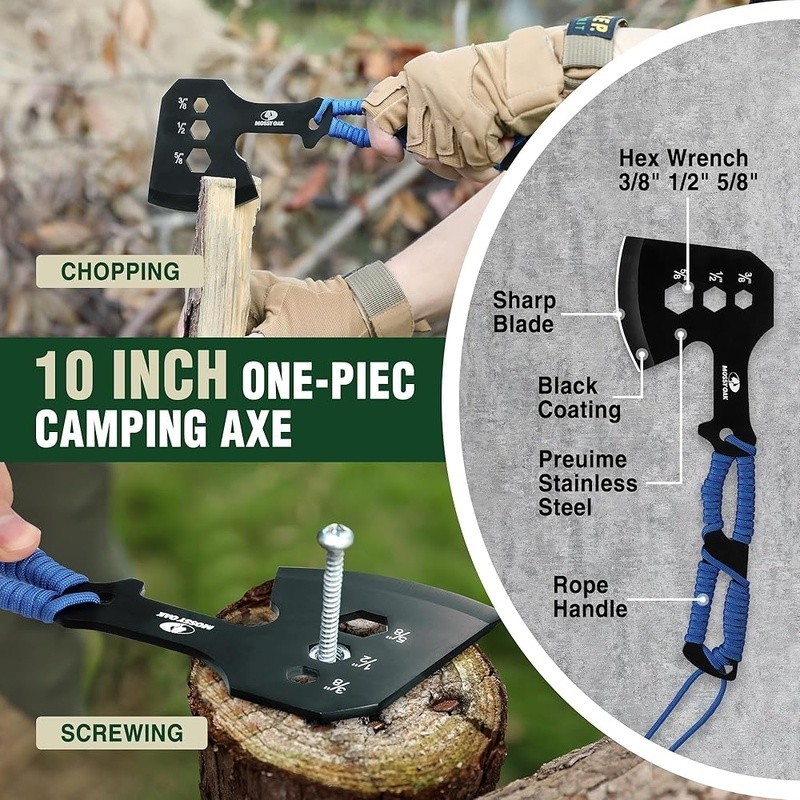 Outdoor Survival Tool Set Camping Axe Machete Hunting Knife Flashlight Kit New