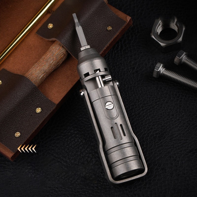 Titanium Alloy Ratchet Screwdriver EDC Multi Tool with Bits Compact Pocket Tool