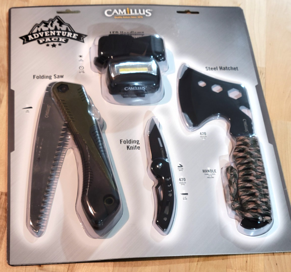 4 Piece Camping Tool Set CAMILLUS Adventure Pack
