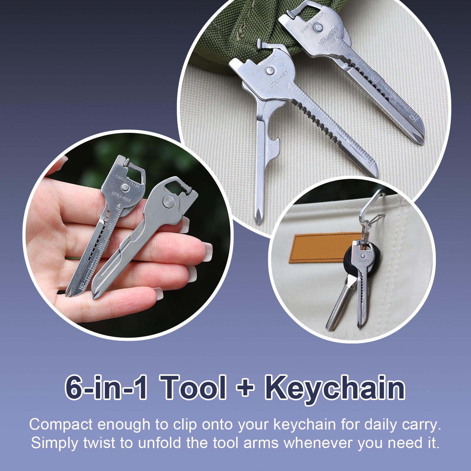 Portable 6 In 1 Multi-Functional Stainless Utili-Key Opener Keychain Ruler Tool
