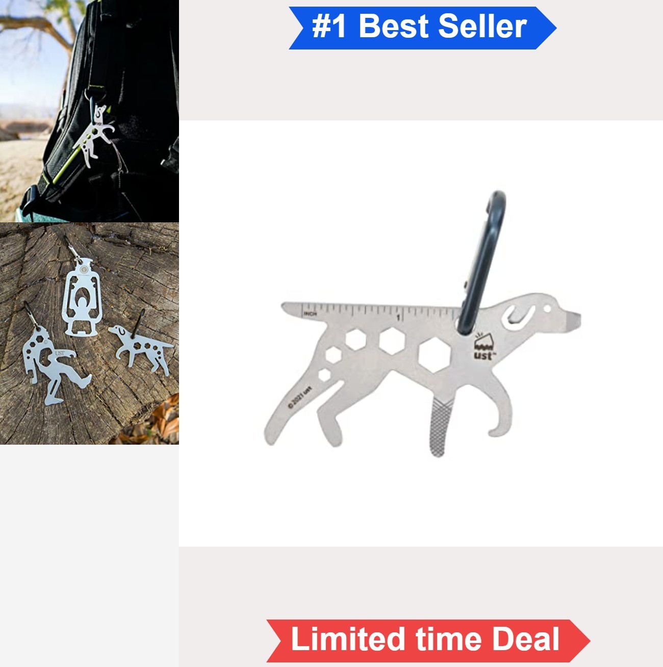 Multi-Tool Carabiner Stainless Steel Bottle Opener Screwdriver Hex Wrench File
