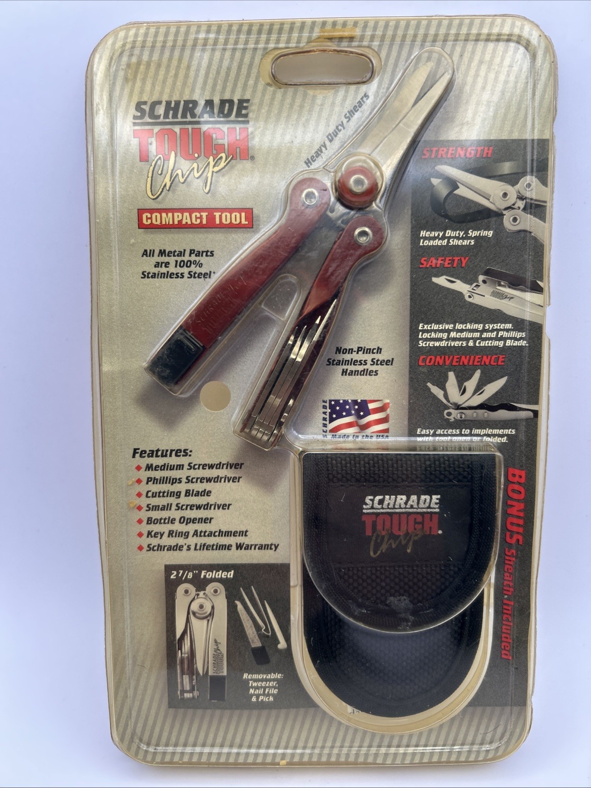 Schrade Tough Chip Compact Multi-Tool USA NOS -Red Grip ST2NCPR