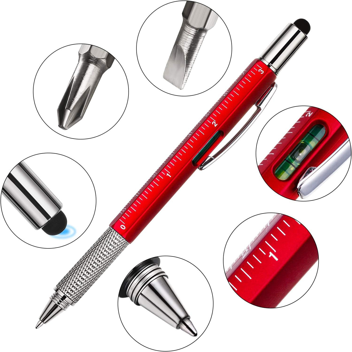 Zhanmai 8 Pcs 6 in 1 Multitool Pen Bulk Gift for Men Multi Tool Ballpoint Pen wi