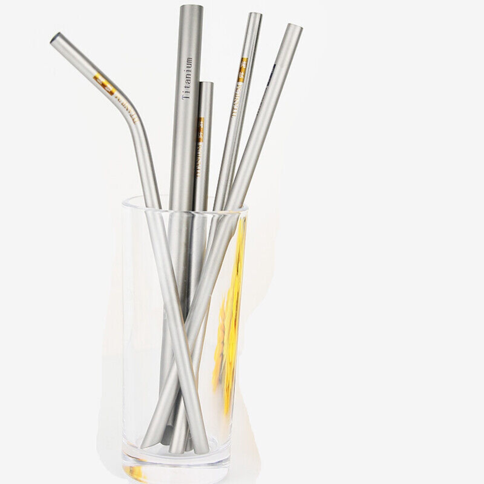 Titanium Alloy Drinking Straw +Cleaning Brush Portable Outdoor Tableware EDC Too