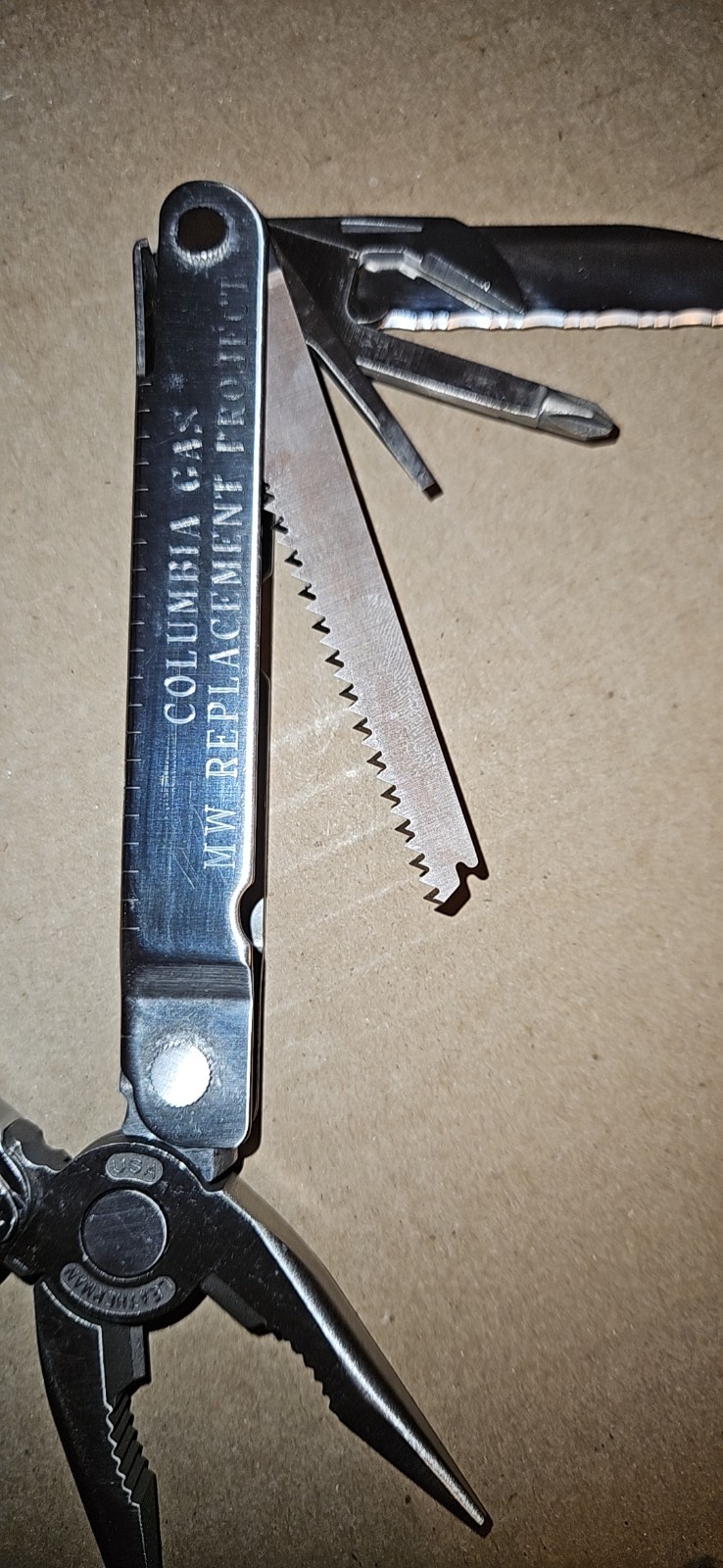 Vintage Leatherman Super Tool Pat Pend Has Columbia Gas Engraved On Side