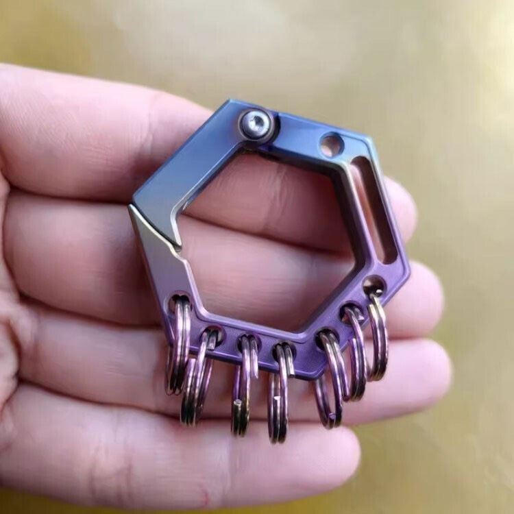 Hot Titanium Hexagon Key chain Carabiner Pendant Outdoor Connectors w/ 7 Rings