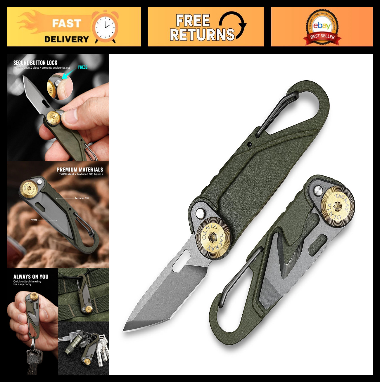 5-in-1 Compact Pocket Knife Multitool – Utility Knife, Seatbelt Cutter, Bottle O