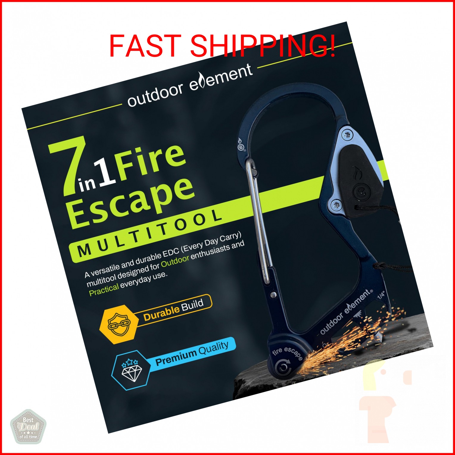 OUTDOOR ELEMENT Fire Escape, Emergency Escape Tool, Seatbelt Cutter, Window Brea