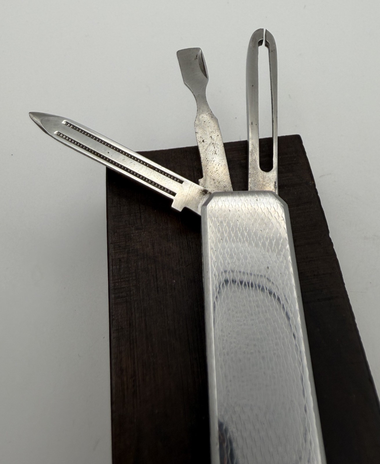 Vintage Japanese Stainless Steel Multi-Tool Grooming Kit Engine Turned Guilloche