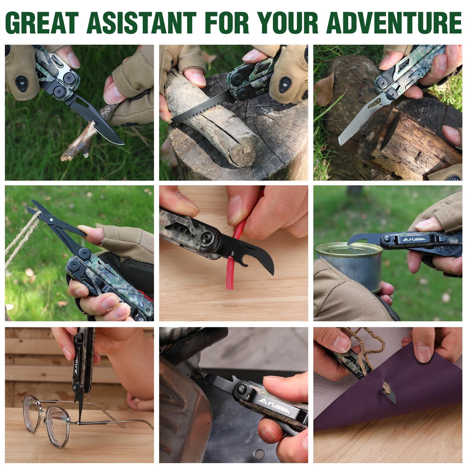 Multitool, 18 in 1 Camo Multitool Pliers with Fire Starter, Window Breaker, W…