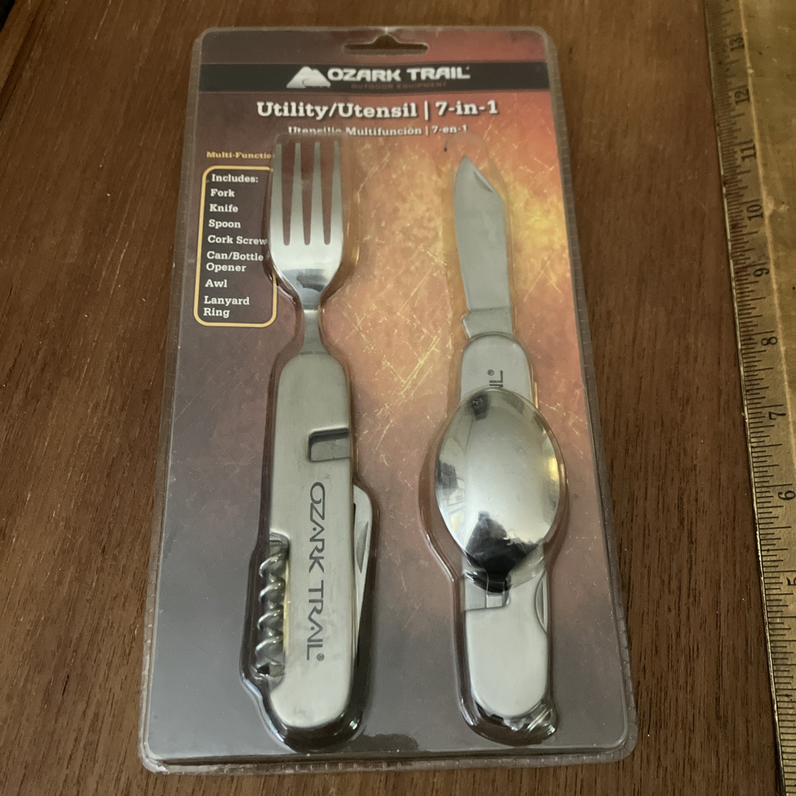 OZARK TRAIL 7 In 1 Utensil Spoon Fork Knife Awl Can/Bottle Opener Cork Screw