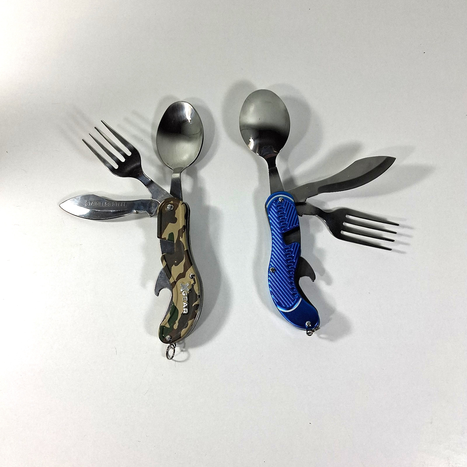 Lot Of 2 X Gear Utensils Folding Multi Tool Camping Fork Knife Spoon Camo Blue