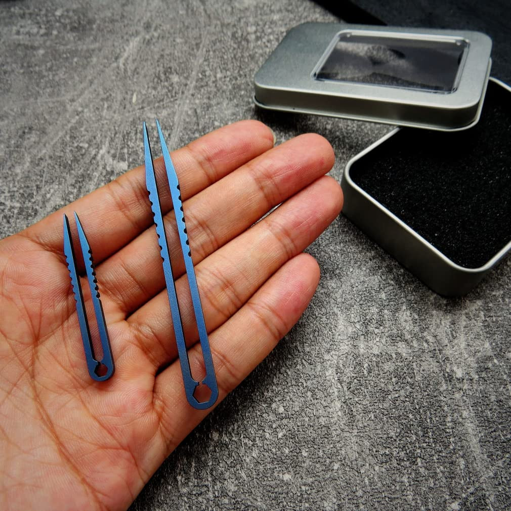 Canku 2Pcs Mini Tweezers Titanium Portable Titanium Alloy EDC Tweezers Survival