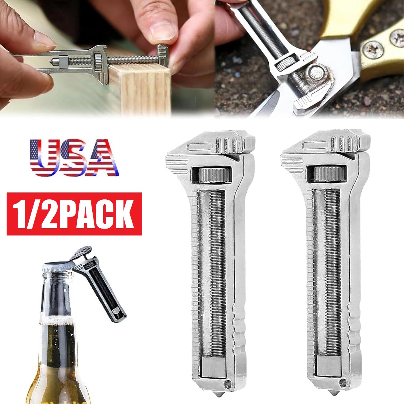2×Compact Titanium Multitool Alloy Everyday Multi Functional Wrench Tool Spanner