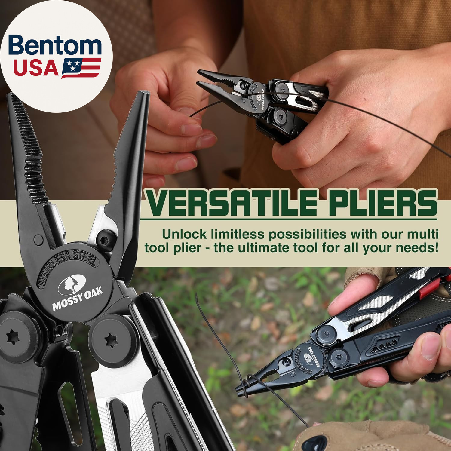 MOSSY OAK Multitool, 19-In-1 Stainless Steel Multi Tool Pliers, Survival Tools w