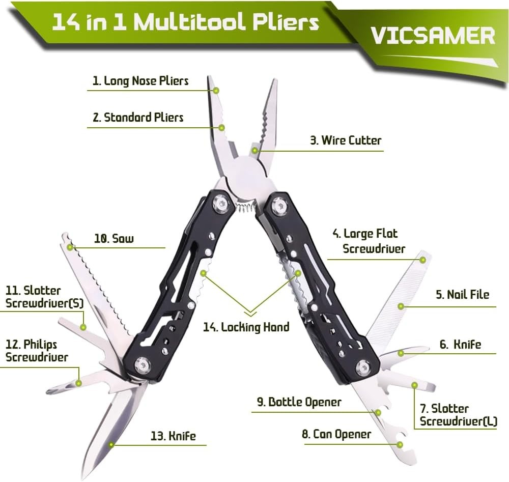 14-in-1 Multitool Pliers with Whistle Gift, Pocket Tool for Men