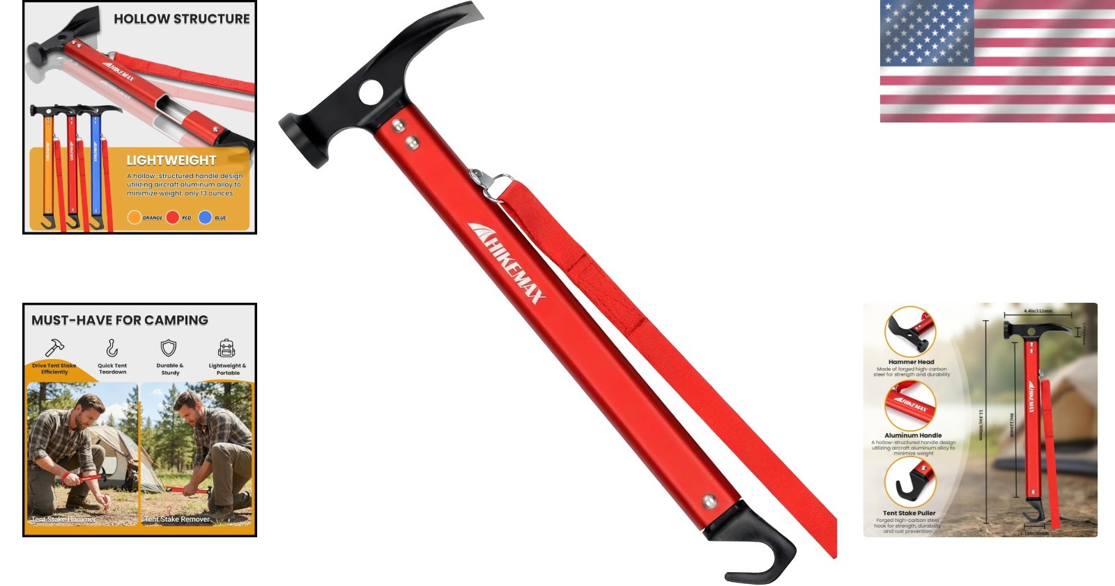 Compact 13-Oz Camping Hammer & Stake Puller – Perfect for Hiking and More