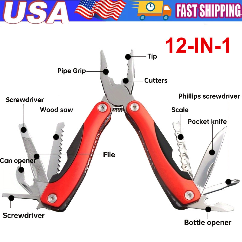 12 in 1 Pocket Multi Tool Stainless Steel Folding EDC Kit Survival Outdoor Tool