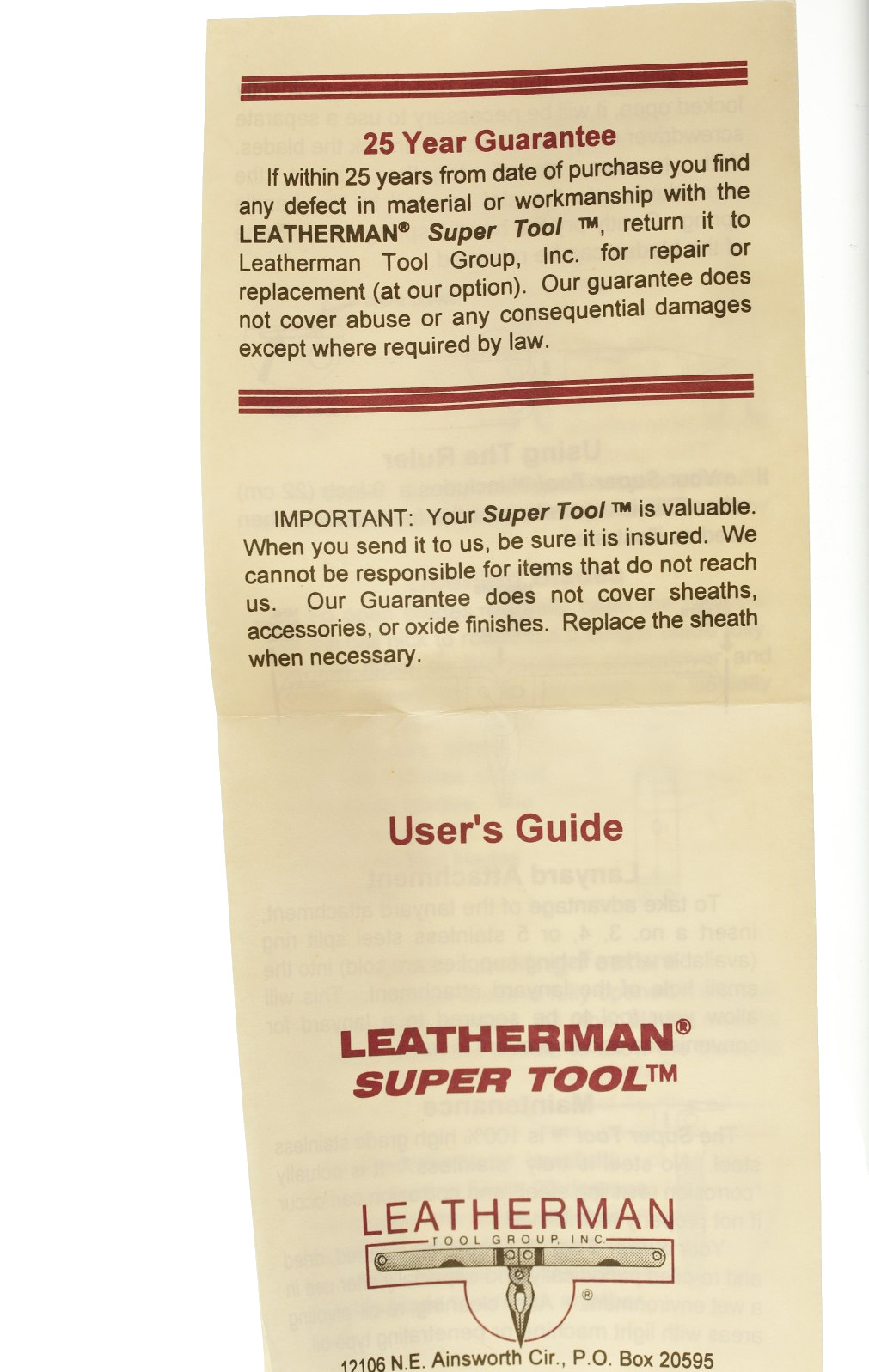 Vintage Unused Leatherman ® Super Tool ™ with Box Papers and Nylon Sheath ©1994