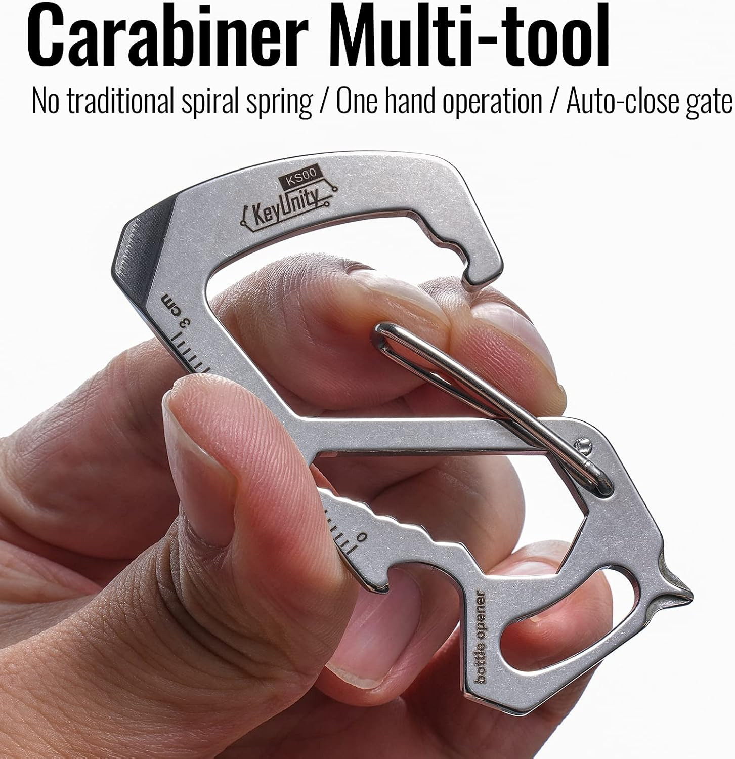 KS00 Carabiner Clip Multitool Stainless Steel 7 Tools in 1, Quick Release Clasp,