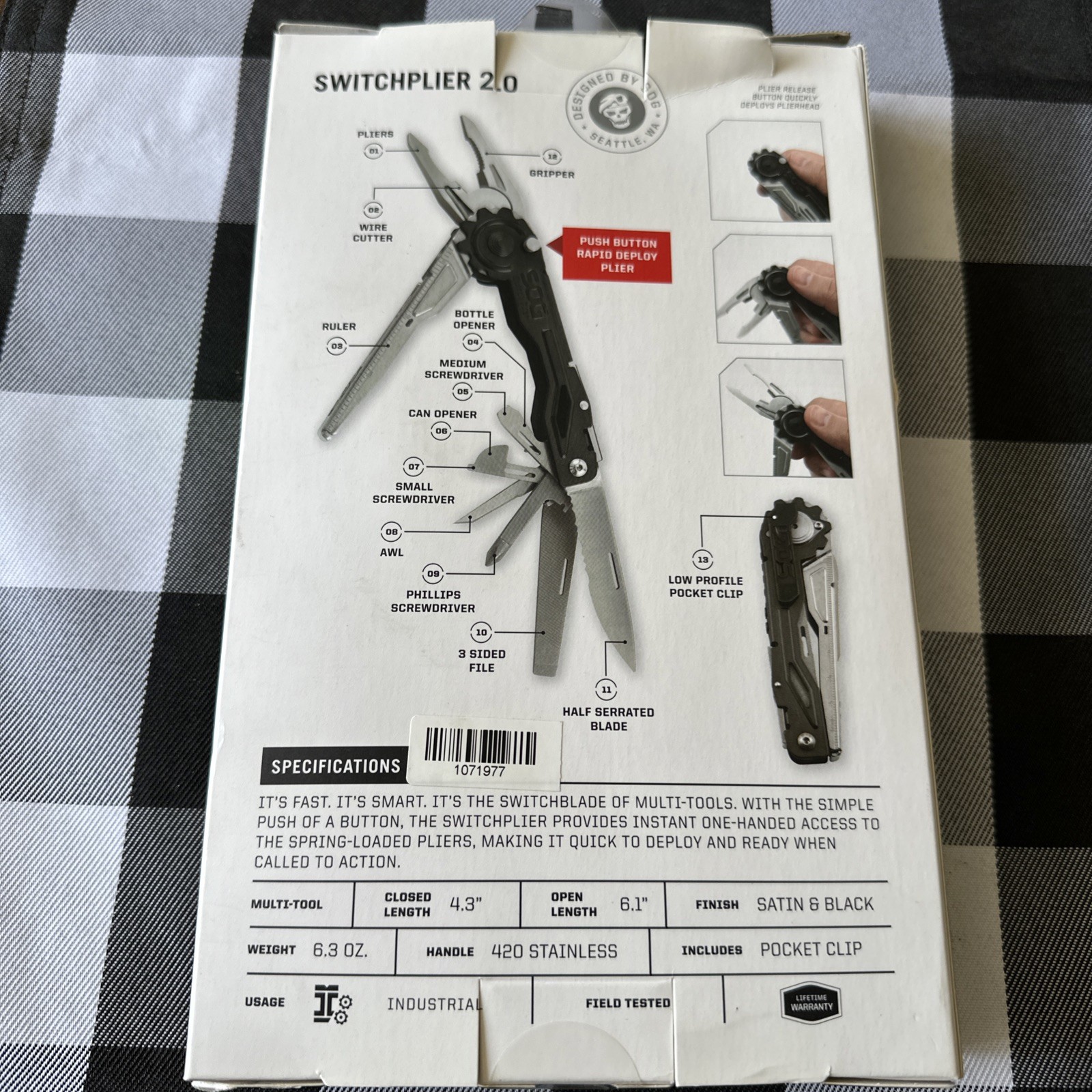 SOG Daily SwitchPlier 2.0, 12-in-1 Multi-Tool w/ One-Hand Deploy – SWP1001-CP