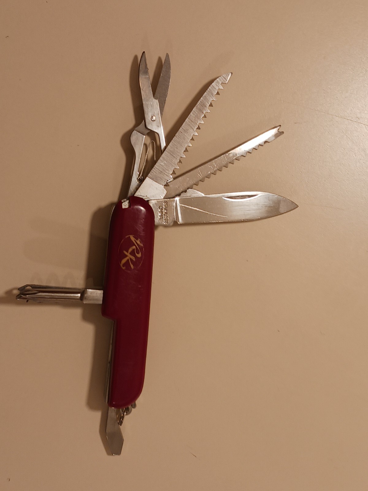 RK Logo Pocket Knife Multi-tool Stainless Steel Red Handle Camping Utility EDC