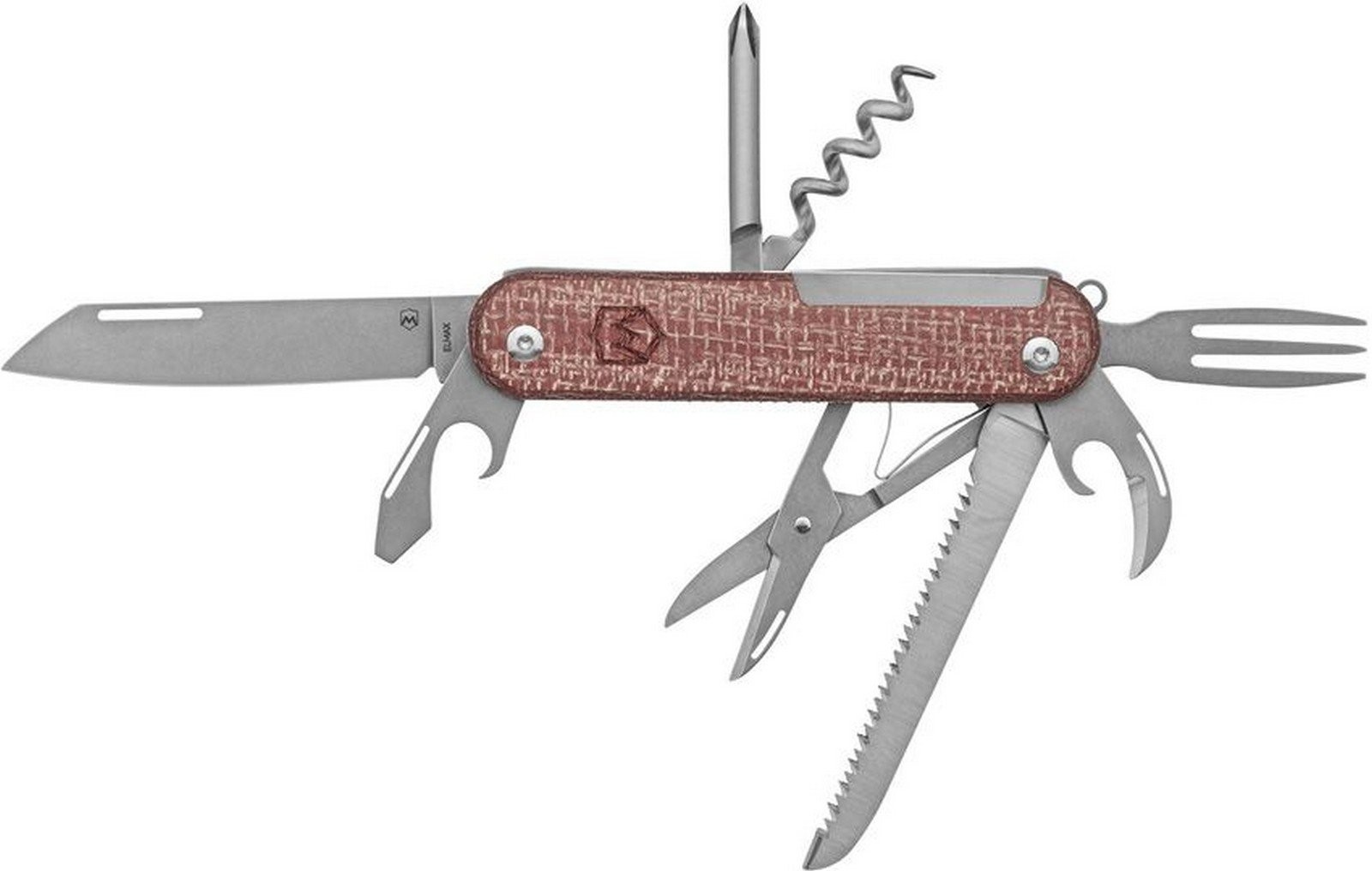 Mercury Duka Multi Tool Large Blade Stonewash Finish Red Micarta Handle