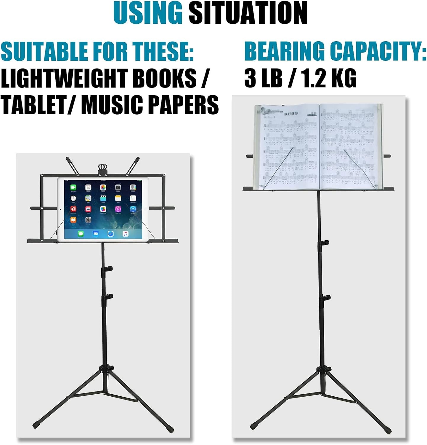 GLEAM 2-in-1 Folding Music Stand – Desktop & Floor Use, Portable with Bag & Sh