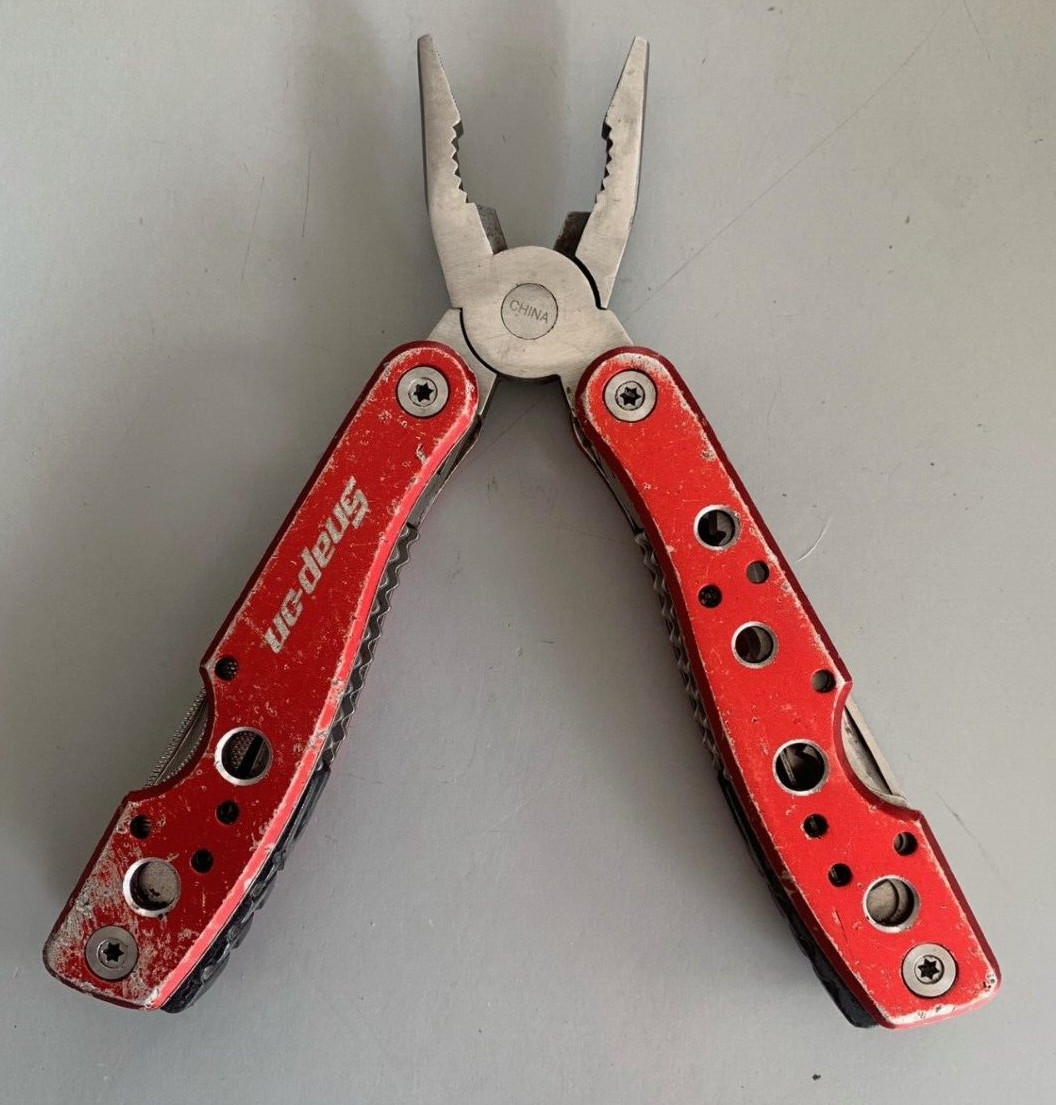Snap-On Stainless Steel Red Easy Grip Folding Handles 9-in-1 Multi-Tool pliers