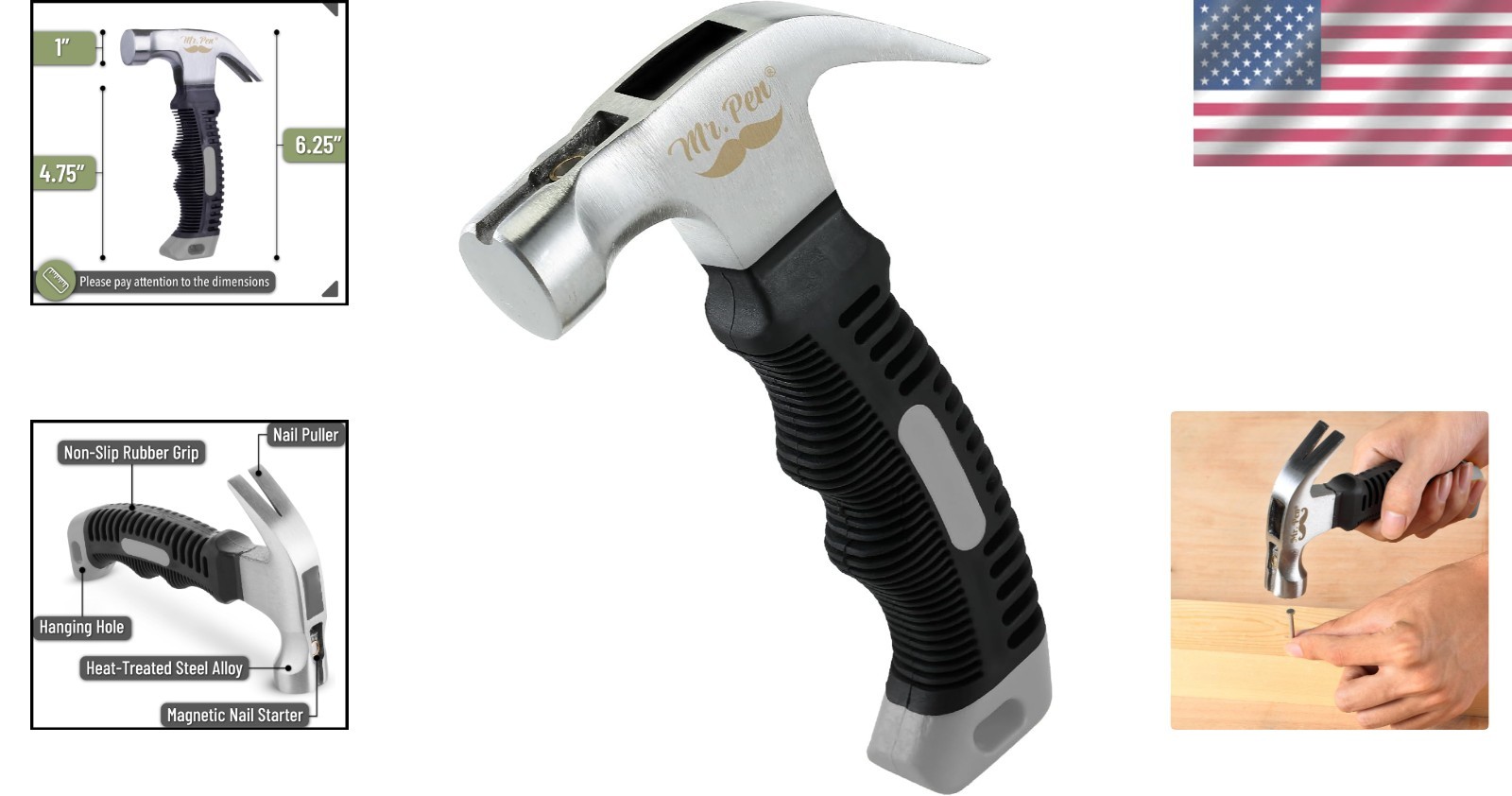 Durable 8oz Stubby Hammer with Magnetic Starter – Ideal for Precise DIY Projects