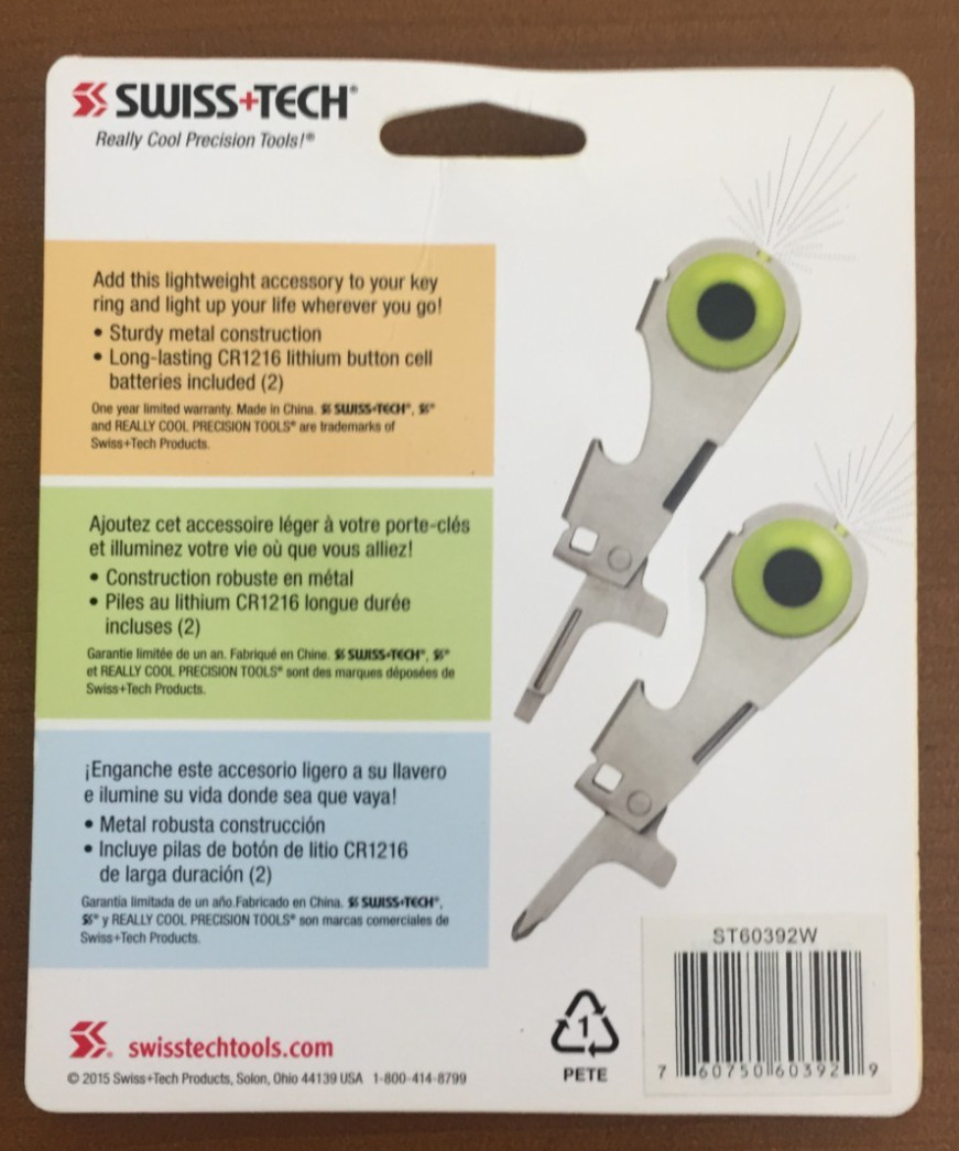SWISS + TECH Key Ring Light With Bottle Opener & Screw Drivers. Model: ST60392W