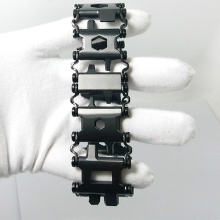 Pulsera multifuncional de acero inoxidable para acampar al aire libre (negro)