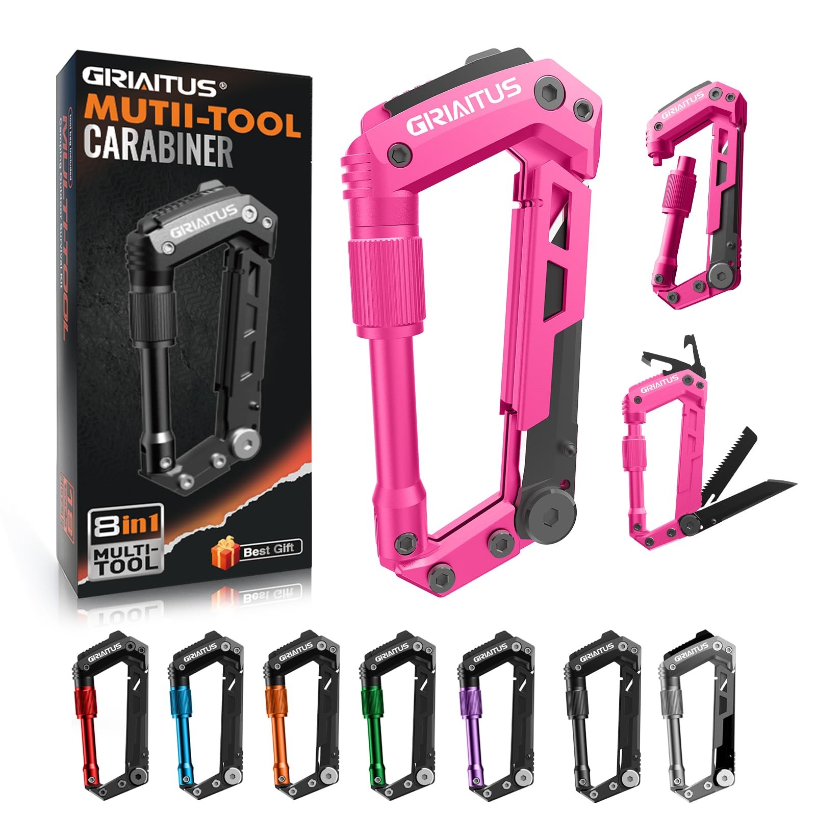 Multitool Carabiner with Pocket Knives, EDC Carabiners, Folding Serrated Knif…