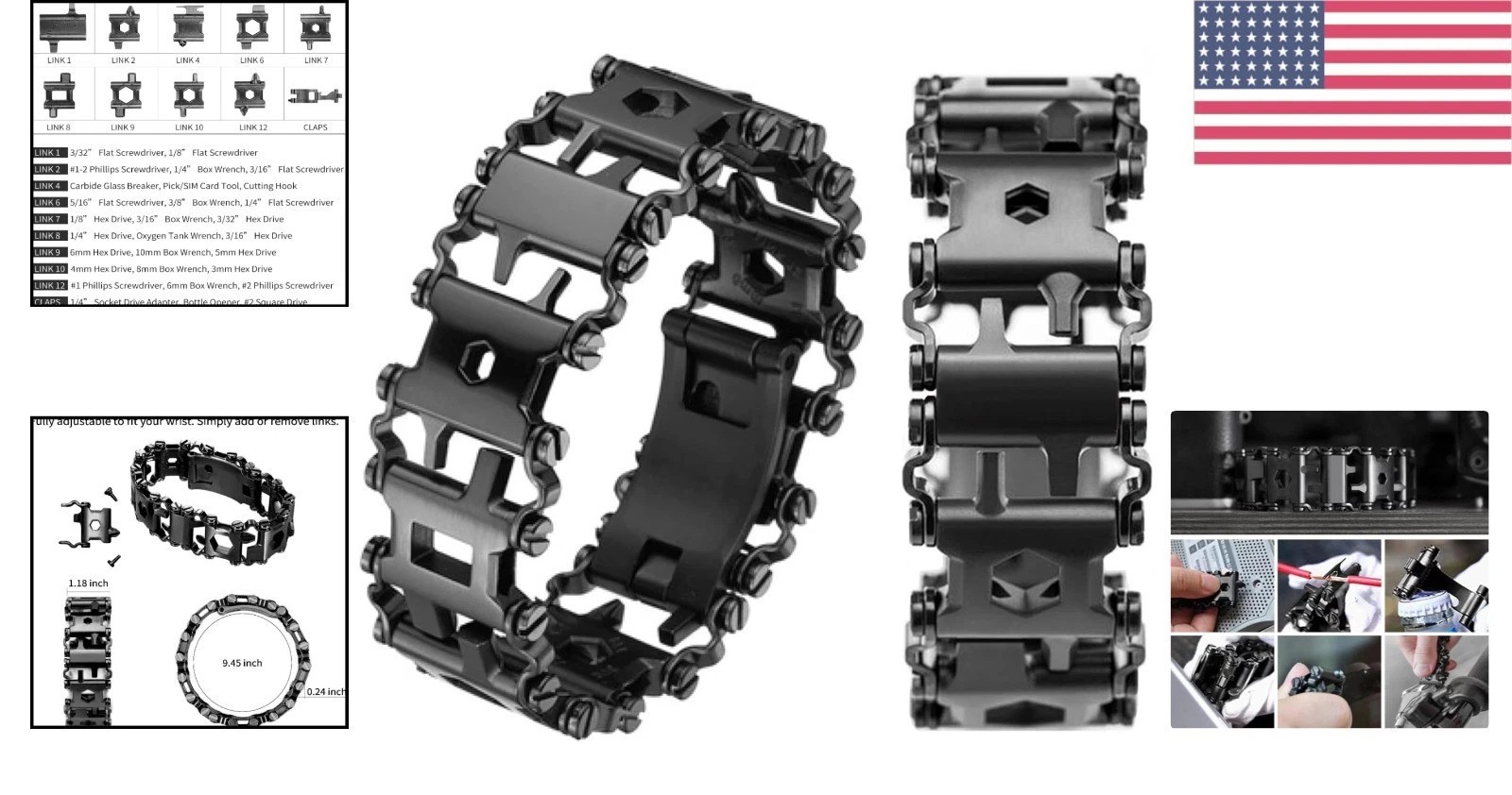 Stainless Steel 29-in-1 Tool Bracelet – Ideal for Sailing and Hiking Adventures