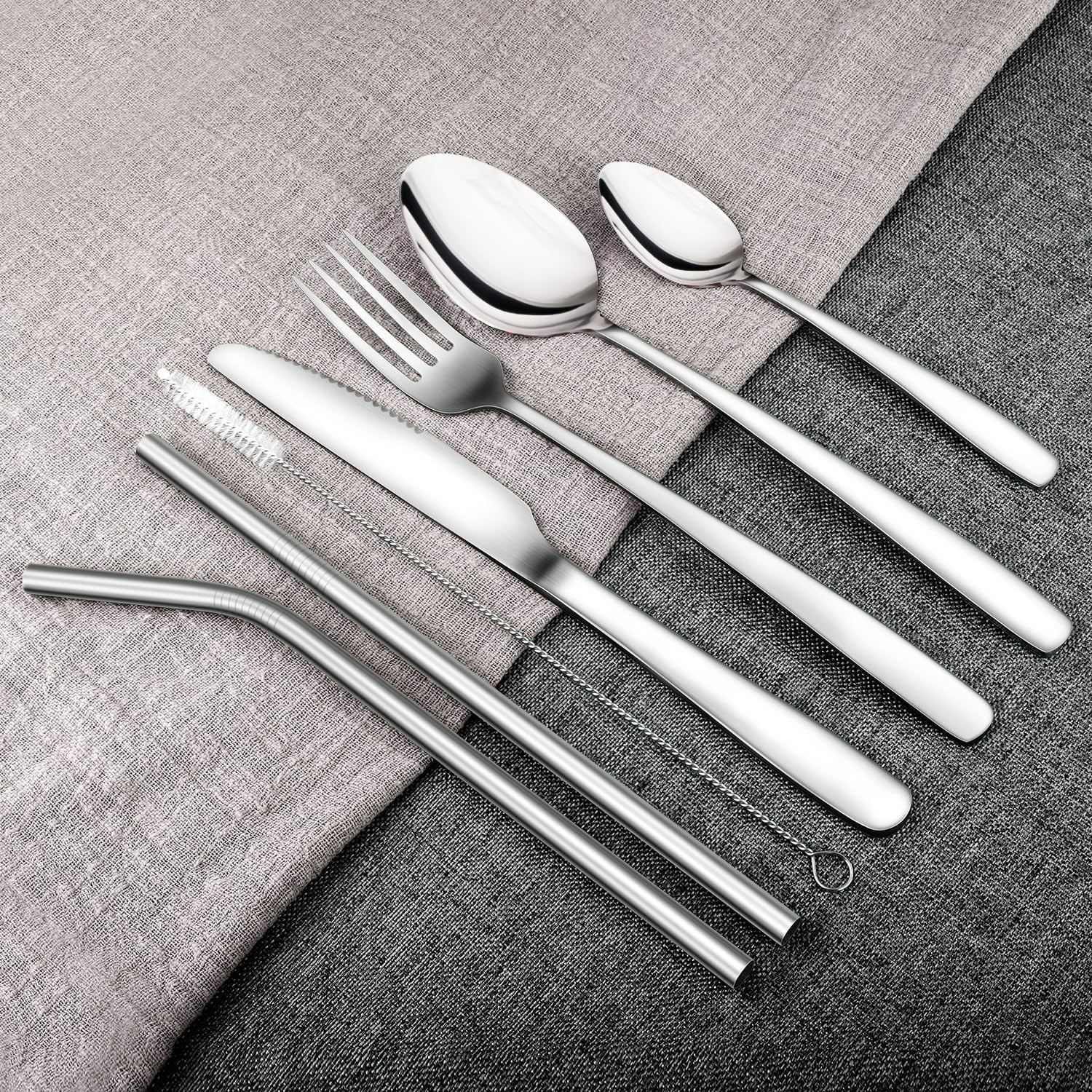Stainless Steel Portable Cutlery Set with Bag Travel Camping Flatware 7pcs Set