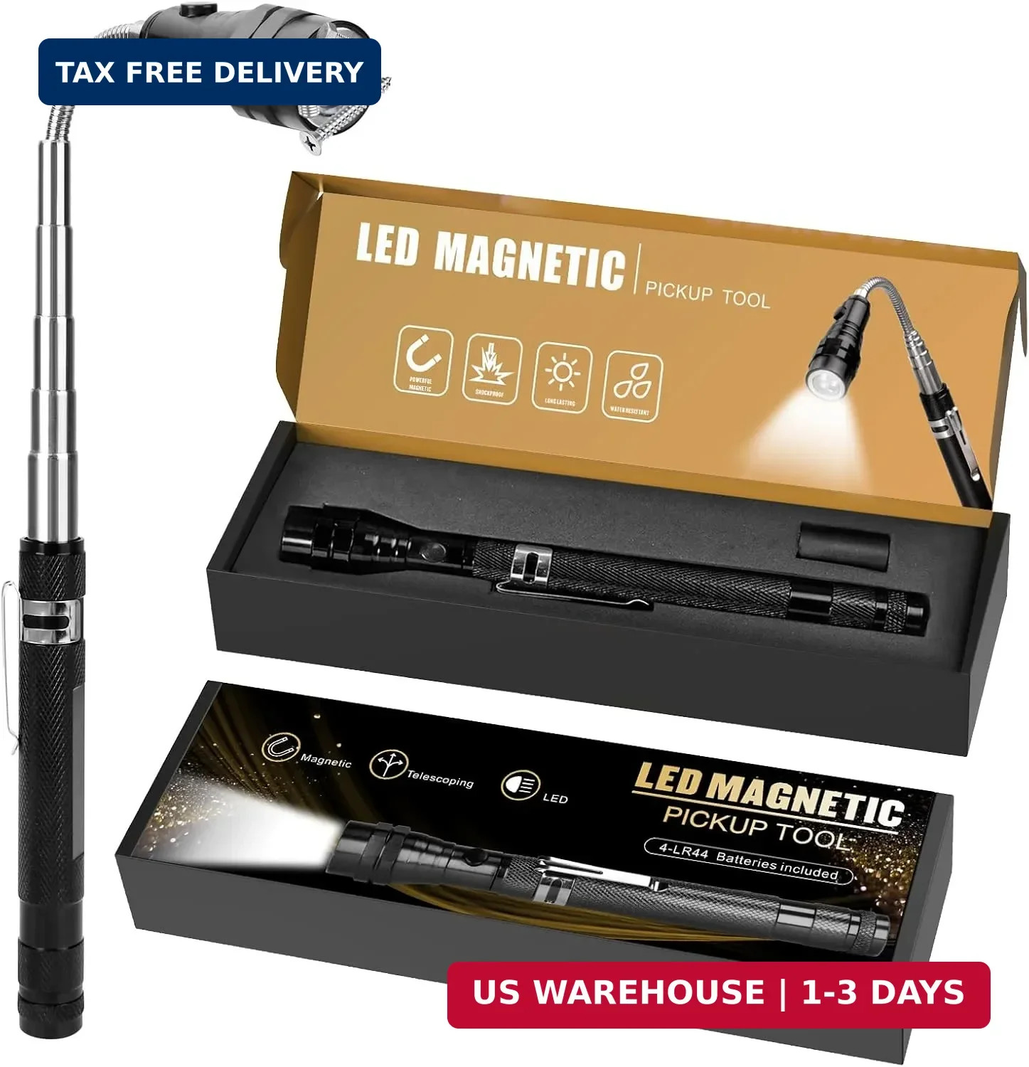 Magnetic Flashlight Fathers Day Dad Gifts for Men: Extendable Magnet Pickup Tool