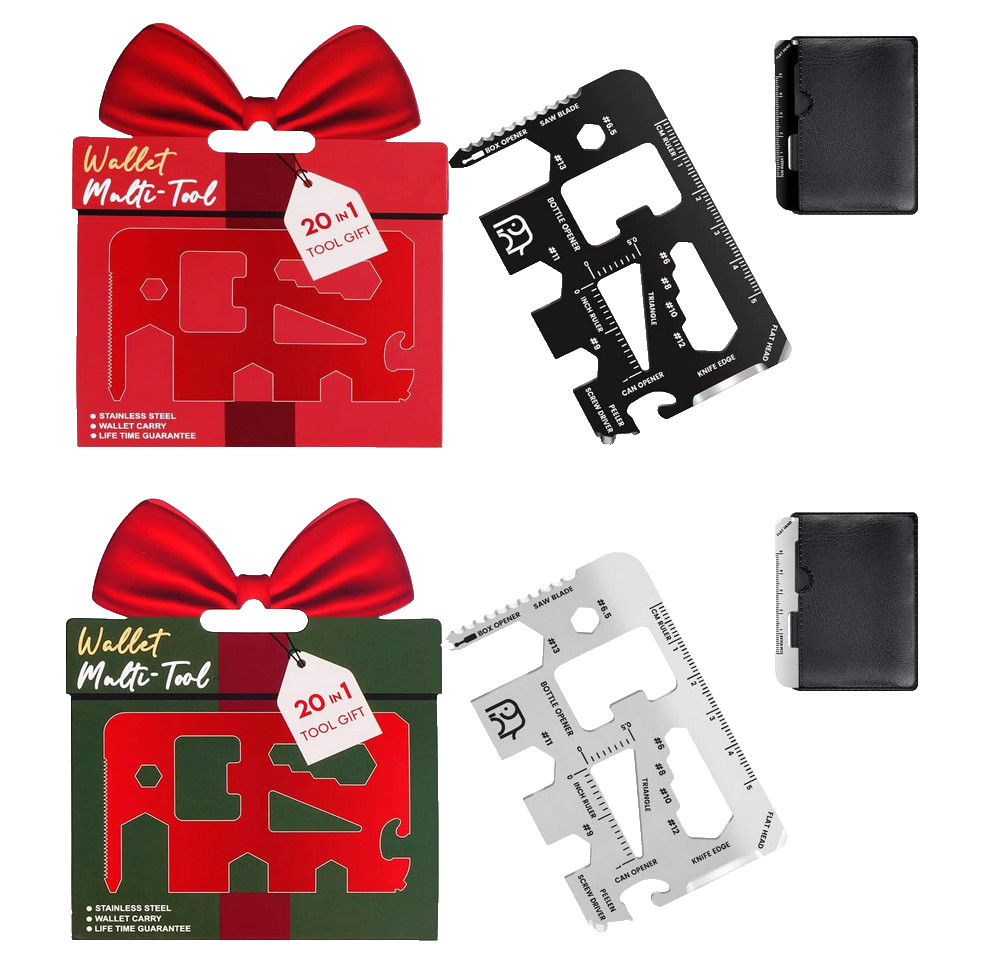 Lot of 8 Credit Card Multi Tools 20 in 1 Stainless Steel Survival Wallet Tool Mi
