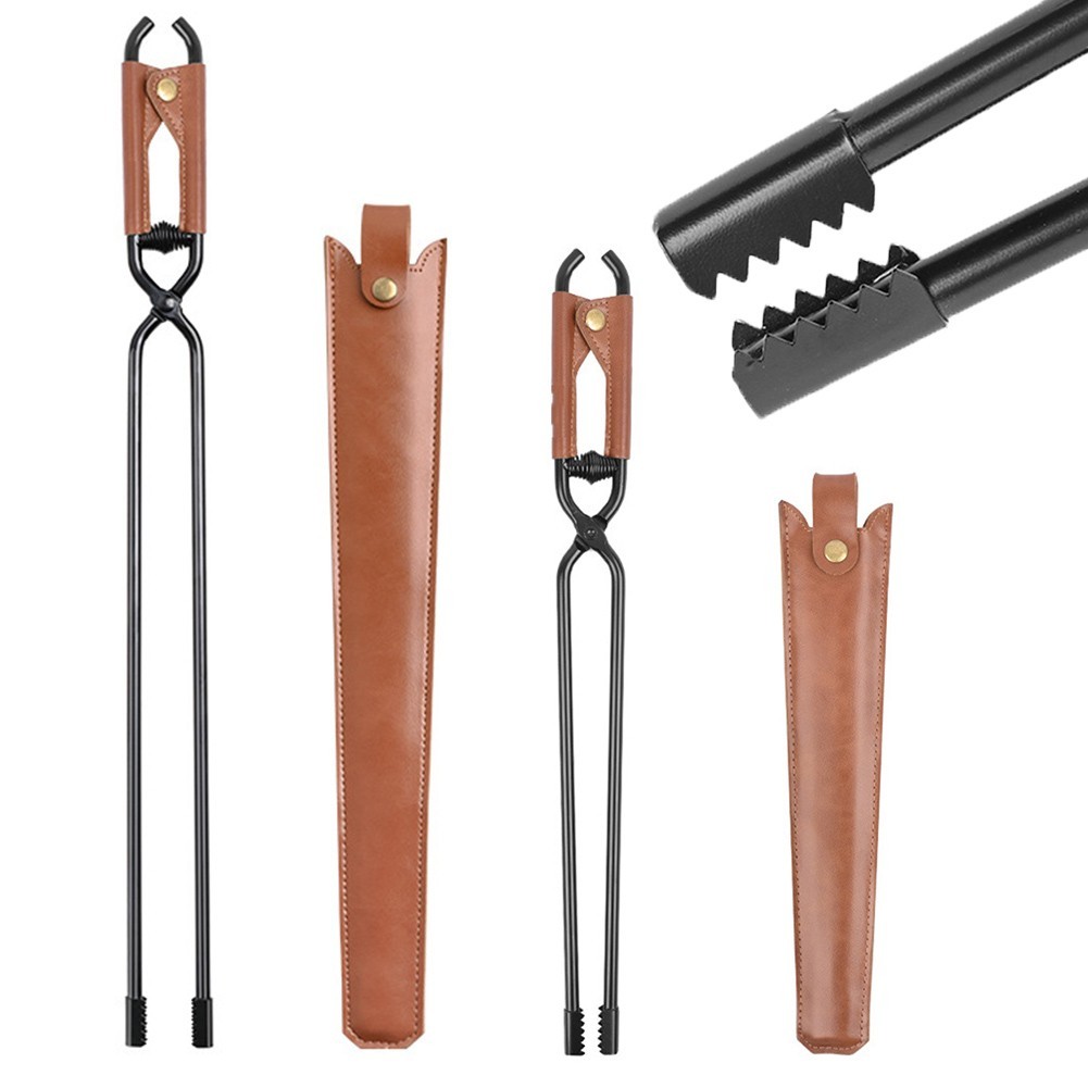 High Strength Fire Tongs for Campsite Cooking with Leather Wrapped Handle
