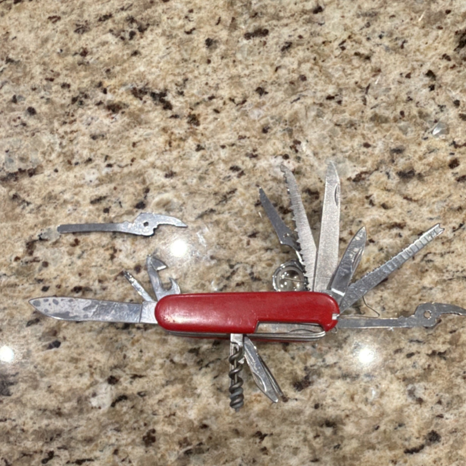 Multi-Tool Red Stainless Steel Knife Scissors Opener Corkscrew Can Opener
